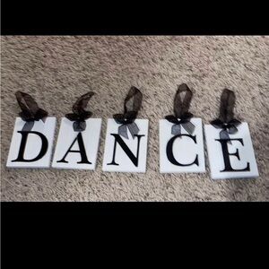 Dance Decor. Wooden Hanging Letters. 5 Individual Letters w/ribbon. 4” x 3”